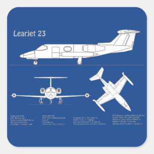 Earjet 23 - Flygplan Blueprint Teckning Plans ABD Fyrkantigt Klistermärke
