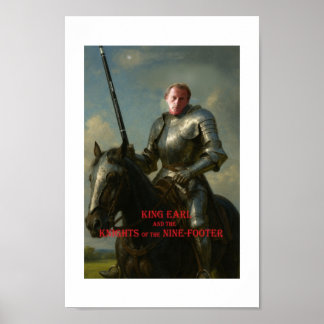 Earl Strickland på häst, i pansar, med stor svans. Poster