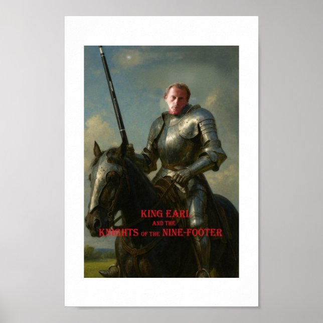 Earl Strickland på häst, i pansar, med stor svans. Poster (Framsidan)