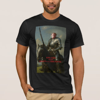 Earl Strickland på hästen, med pansar och en gigan T Shirt