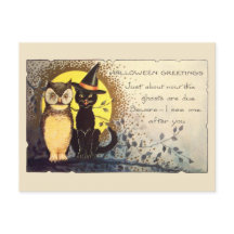 Early 1900s Friendly Cat and Owl Vintage Halloween