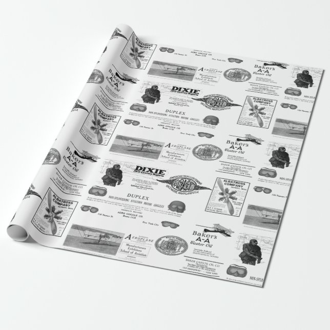 Early Aviation Airplane Biplane Wrapping Paper Presentpapper (Utrullad)