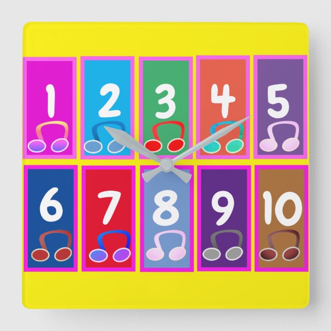 Early Maths Numbers 1 to 10 Wall Clock Fyrkantig Klocka (Framsida)