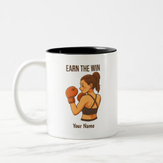 Earn The Win Boxing Girl Personalized Name Två-Tonad Mugg