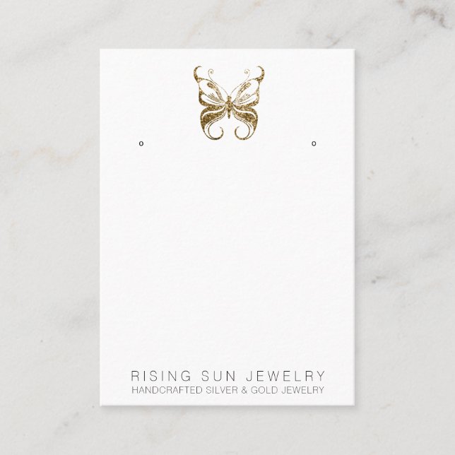 *~* EARRING VISNING QR Guld Glitter Butterfly Visitkort (Framsida)