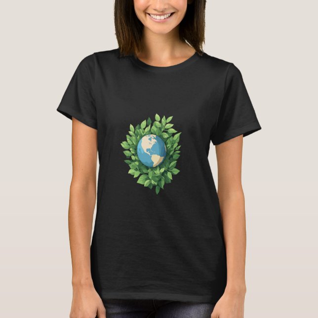 Earth And Leaf Eco-Friendly Nature T Shirt (Framsida)