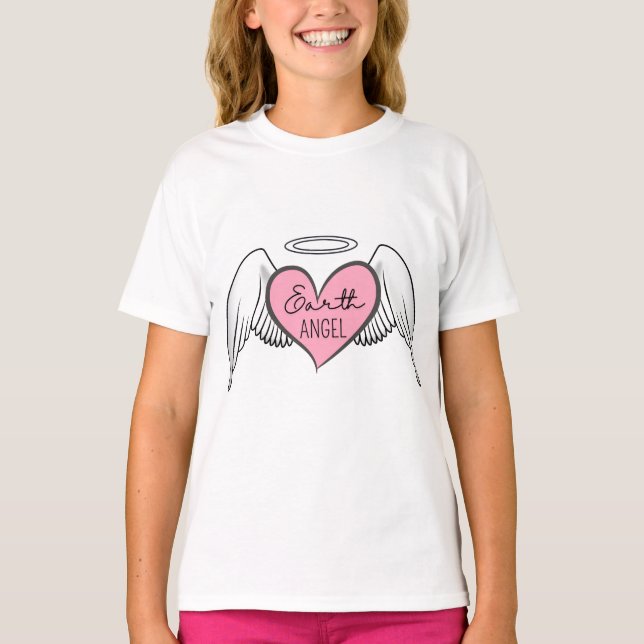 Earth Angel Girl's Tee - Heart, Vingar & Halo (Framsida)