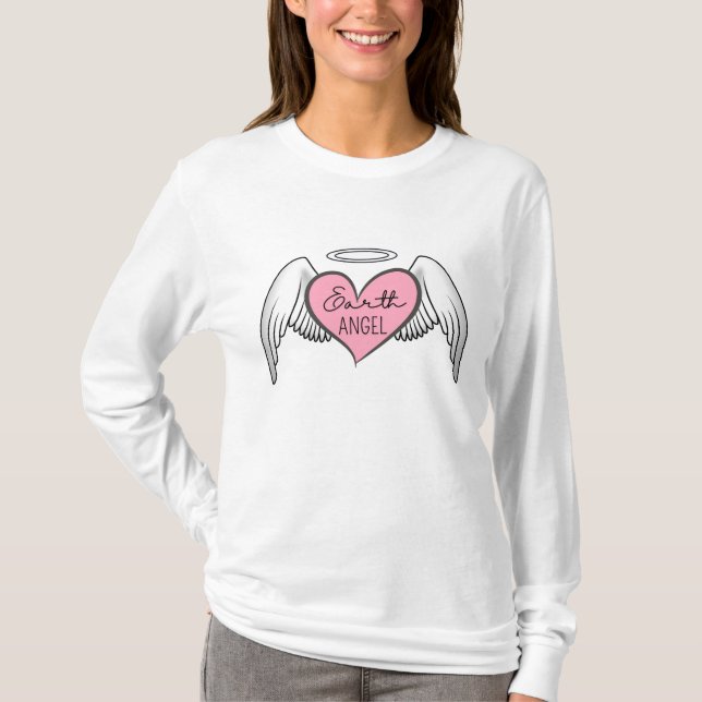 Earth Angel-Långärmad - Heart- och halodesign T Shirt (Framsida)