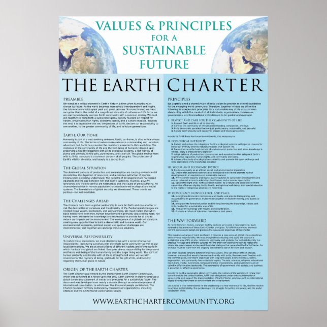Earth Charter Poster - 22 x 31 Matte Avslutar (Framsidan)