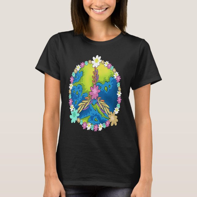 Earth Day 2022 Flowers Peace Sign  For Girls Boys T Shirt (Framsida)