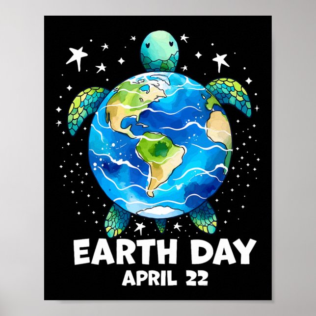 Earth Day 2025 Restore Earth Sea Turtle Art Spara  Poster (Framsidan)