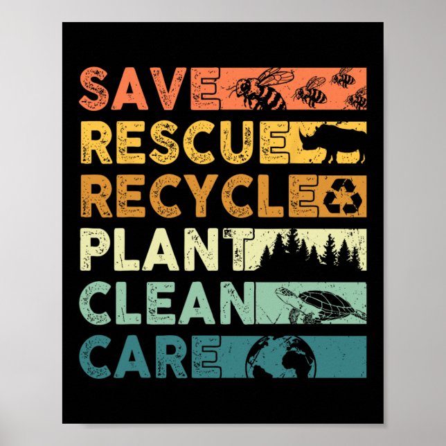 Earth Day 2025 Spara Bees Rädding Animals Återvinn Poster (Framsidan)