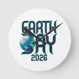 Earth Day 2026 | Modern Typography Eco Design Rund Klocka