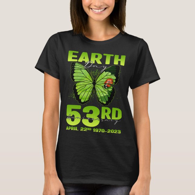 Earth Day 53rd Anniversary Silhouette Of Butterfly T Shirt (Framsida)