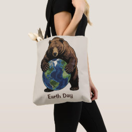 Earth Day Bear Hugging Planet Design Tygkasse