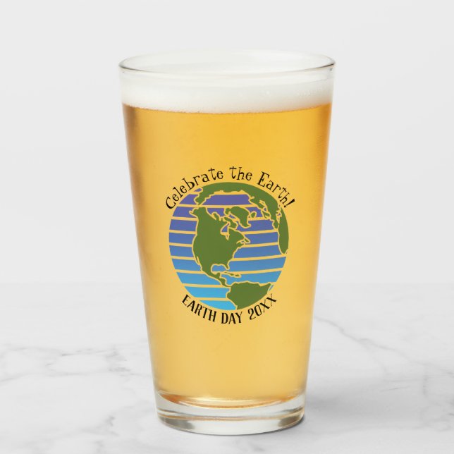 Earth Day Blue Grönt Globe Karta Planet Glaskopp (Framsida fylld)