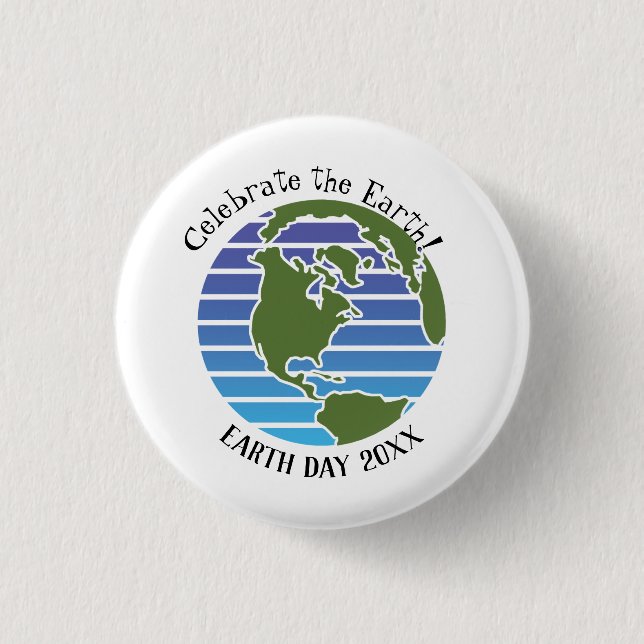 Earth Day Blue Grönt Globe Karta Planet Knapp (Framsida)