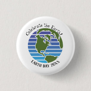 Earth Day Blue Grönt Globe Karta Planet Knapp