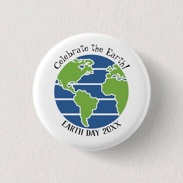 Earth Day Blue Grönt Globe Karta Planet Knapp (Framsida)