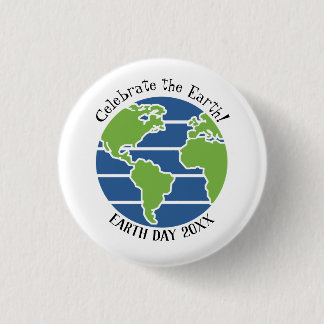 Earth Day Blue Grönt Globe Karta Planet Knapp