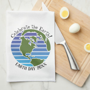 Earth Day Blue Grönt Globe Karta Planet Kökshandduk