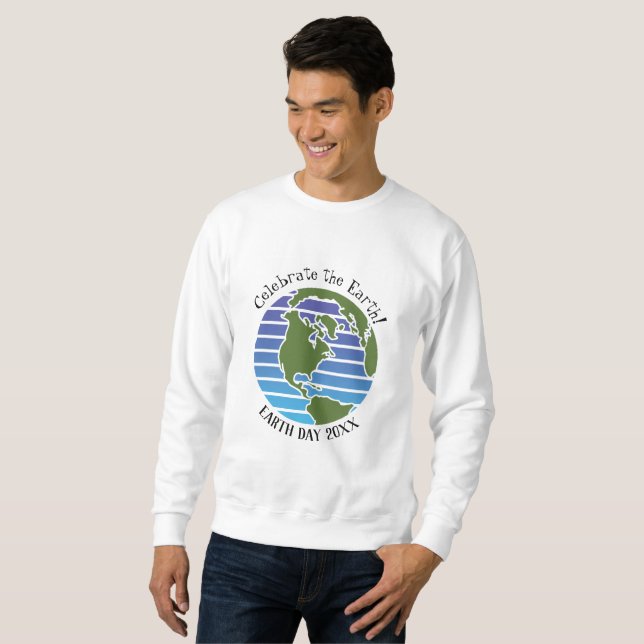 Earth Day Blue Grönt Globe Karta Planet Lång Ärmad Tröja (Hel framsida)