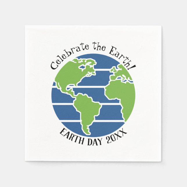 Earth Day Blue Grönt Globe Karta Planet Pappersservett (Framsidan)