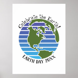 Earth Day Blue Grönt Globe Karta Planet Poster