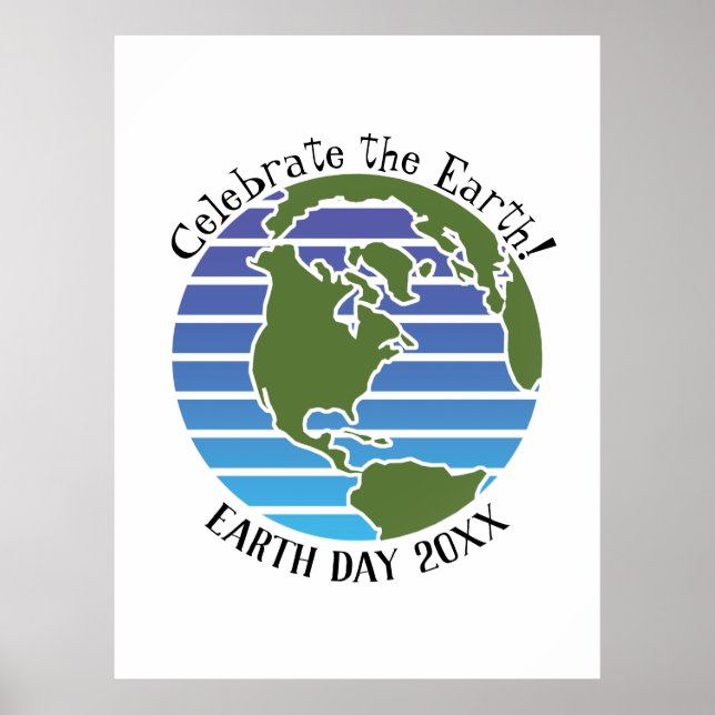 Earth Day Blue Grönt Globe Karta Planet Poster (Framsidan)