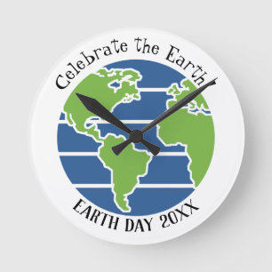 Earth Day Blue Grönt Globe Karta Planet Rund Klocka
