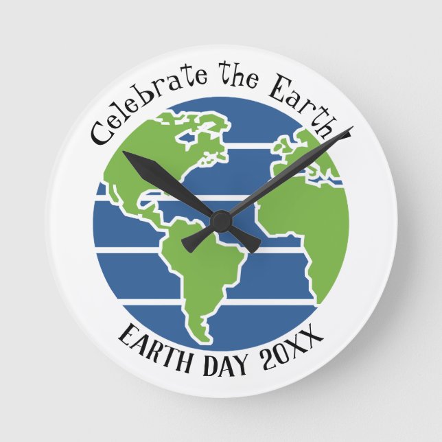 Earth Day Blue Grönt Globe Karta Planet Rund Klocka (Framsida)