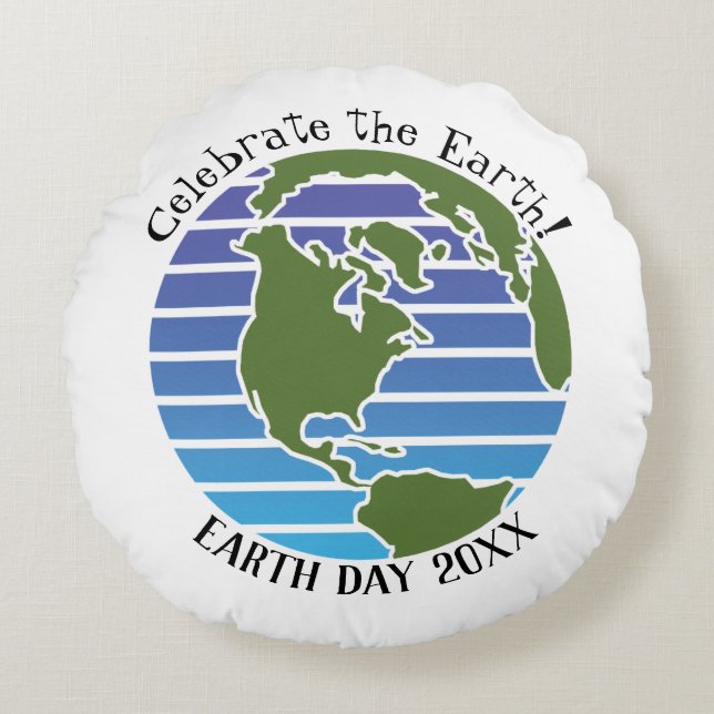 Earth Day Blue Grönt Globe Karta Planet Rund Kudde (Framsidan)