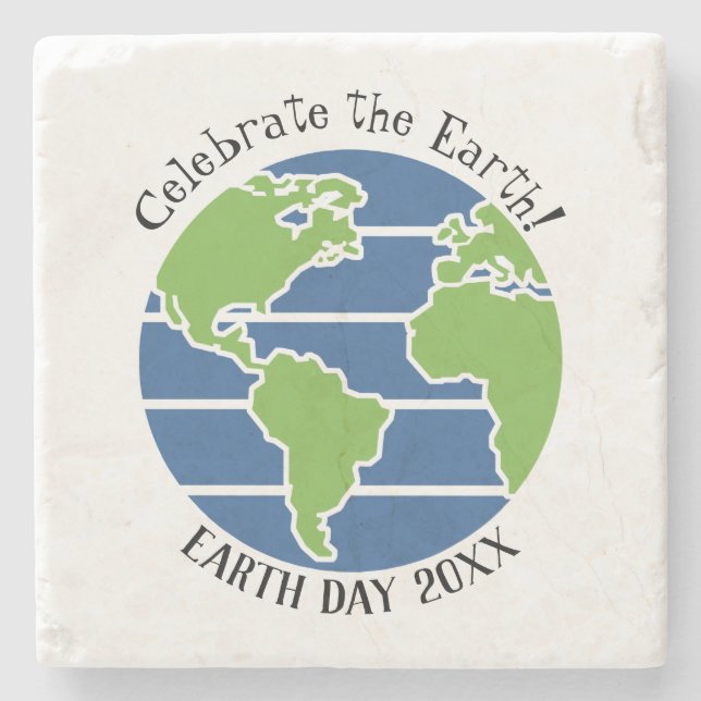 Earth Day Blue Grönt Globe Karta Planet Stenunderlägg (Framsidan)