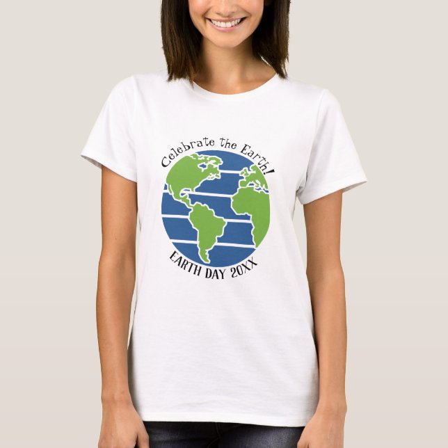 Earth Day Blue Grönt Globe Karta Planet T Shirt (Framsida)