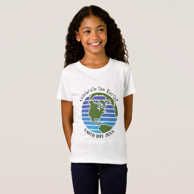 Earth Day Blue Grönt Globe Karta Planet T Shirt (Hel framsida)