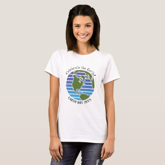 Earth Day Blue Grönt Globe Karta Planet T Shirt (Hel framsida)
