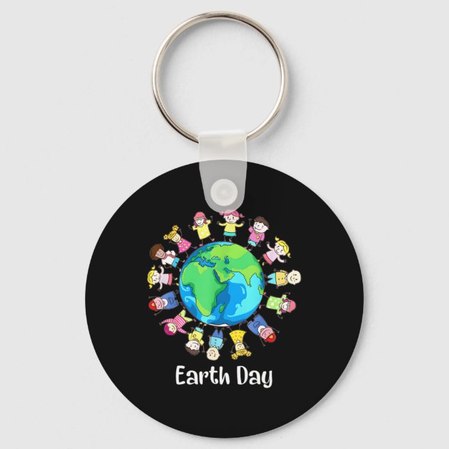 Earth Day Children Värld runt Planet Spara Nyckelring (Framsida)