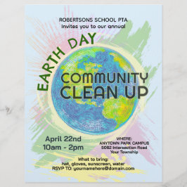 Earth Day Community Clean Up Poster Hand-Drawn Reklamblad
