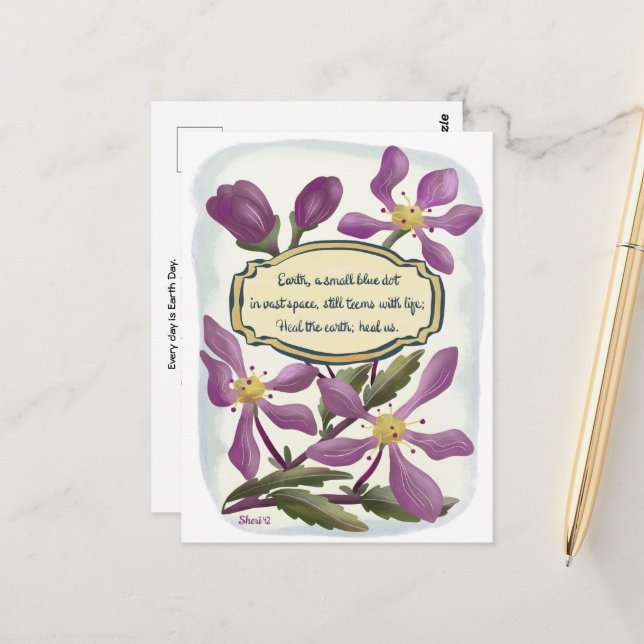 Earth Day: Crab Apple-Blommar i Gouache Vykort (Fram/Back In Situ)