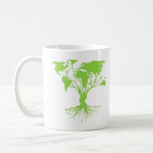 Earth Day Cute World Map Träd Pro Environment Pla Kaffemugg (Vänster)
