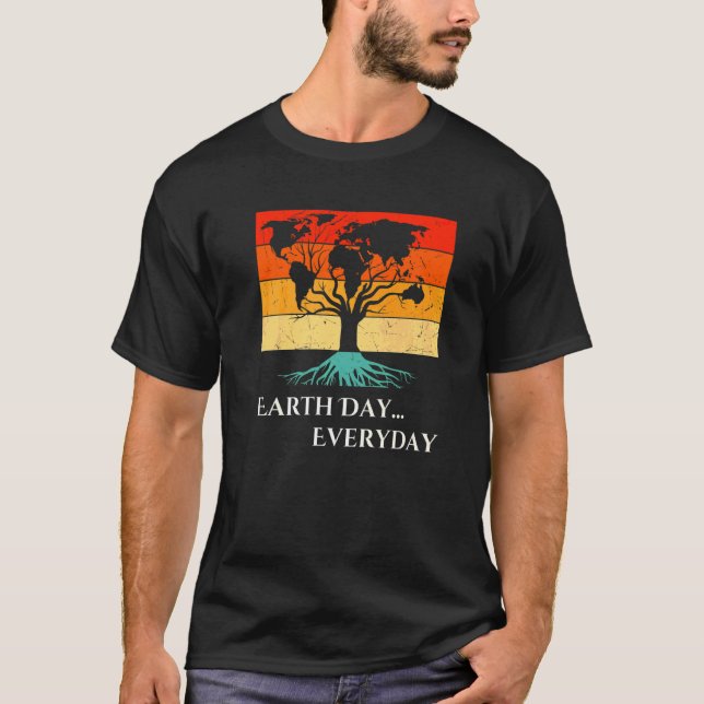 Earth Day Cute World Map Träd Pro Environment Pla T Shirt (Framsida)