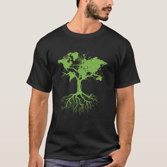 Earth Day Cute World Map Träd Pro Environment Pla T Shirt (Framsida)
