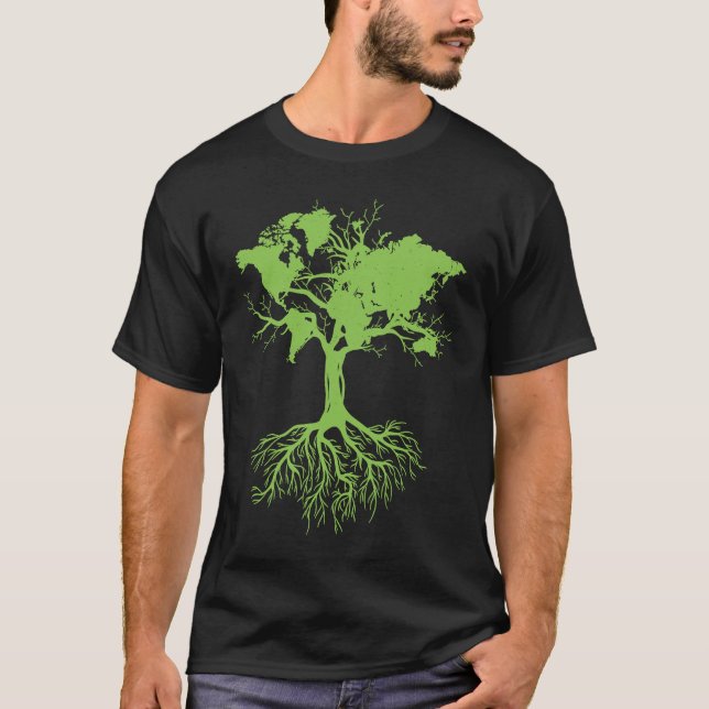 Earth Day  Cute World Map Tree Pro Environment Pla T Shirt (Framsida)