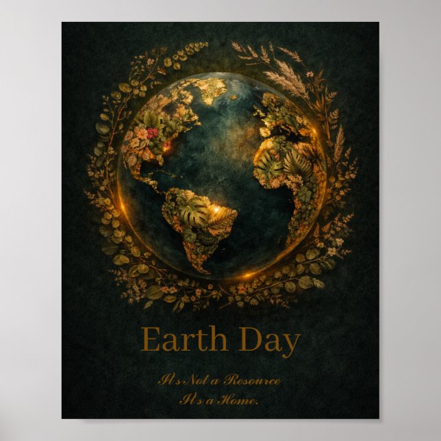Earth Day Dark Botanical Wreath Nature Lover Gift  Poster (Framsidan)