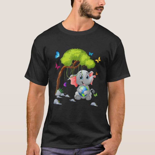Earth Day Elephant Lycklig Earth Day 2021 T Shirt (Framsida)