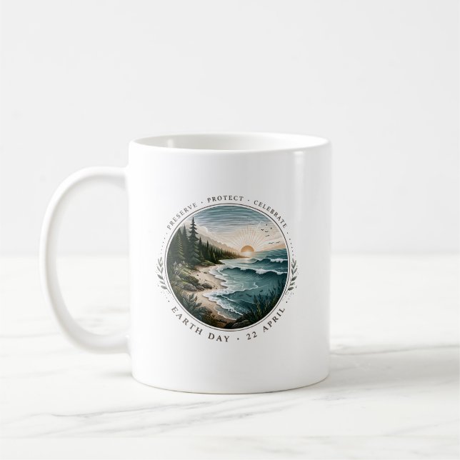 Earth Day Emblem – Nature Landscape Circle Design Kaffemugg (Vänster)