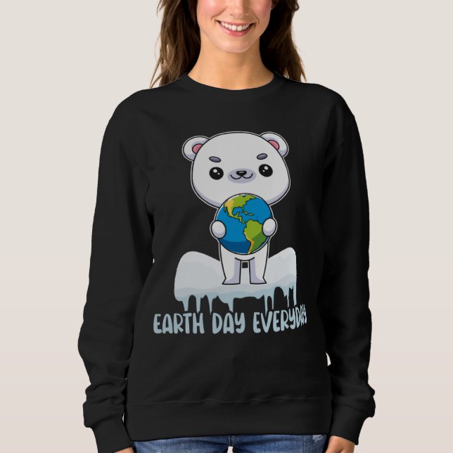 Earth Day Every Day Cute Polar Bear Holding The Ea T Shirt (Framsida)
