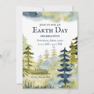 Earth Day Firande Träd Planting Watercolor Inbjudningar