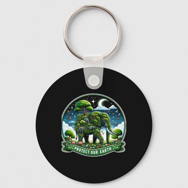 Earth Day Grönt Shirt Spara vår planet Elephants L Nyckelring (Framsida)
