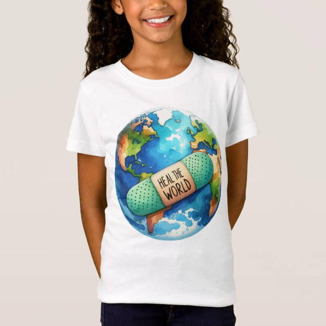 Earth Day Heal the World Globe Blue Grönt T Shirt (Framsida)